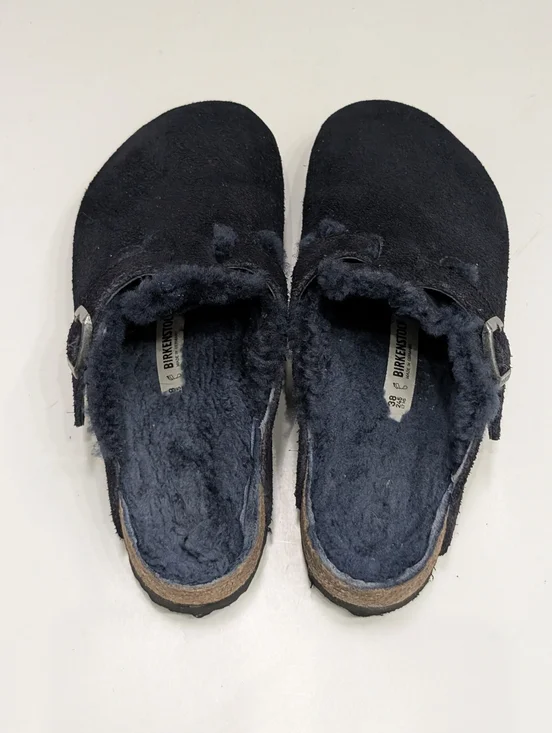 Birkenstock 38 Shearling Boston Clogs Navy Blue Suede Women's 7, Men's 5 - Picture 6 of 10